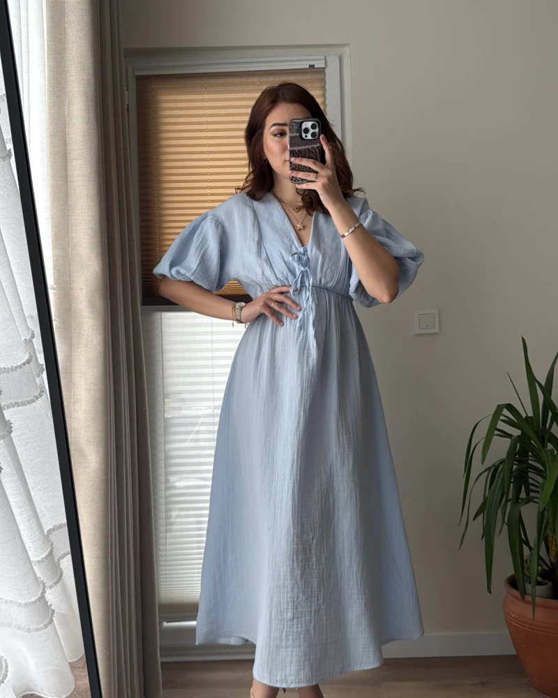 Becca Müslin Kumaş Elbise Bebe Mavisi
