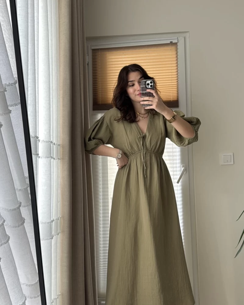 Becca Müslin Kumaş Elbise Haki