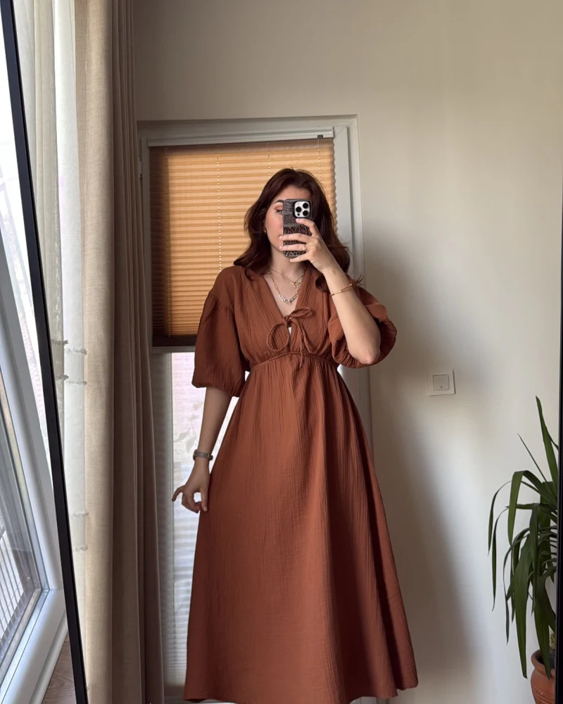 Becca Müslin Kumaş Elbise Kiremit