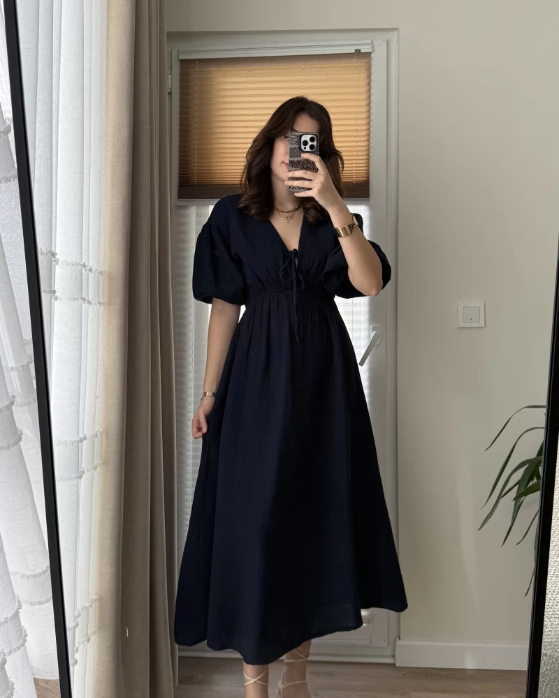 Becca Müslin Kumaş Elbise Lacivert 3008