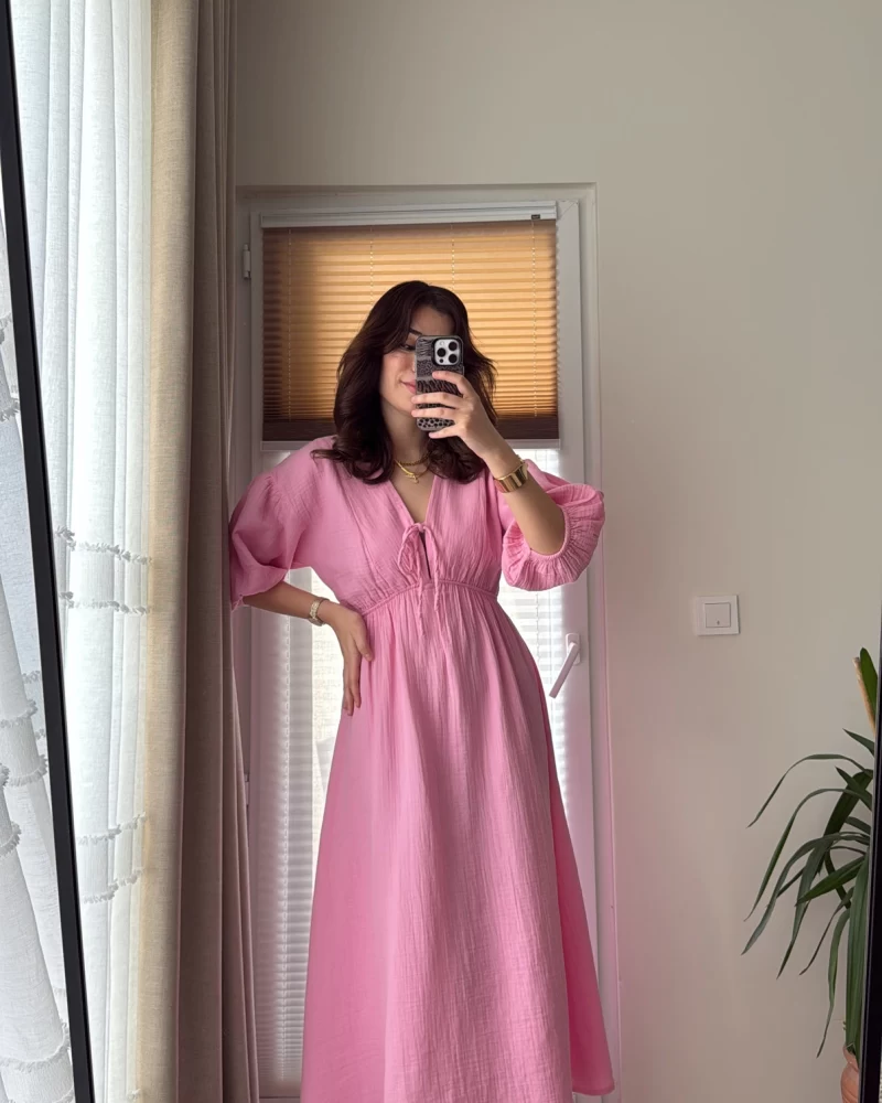 Becca Müslin Kumaş Elbise Pembe