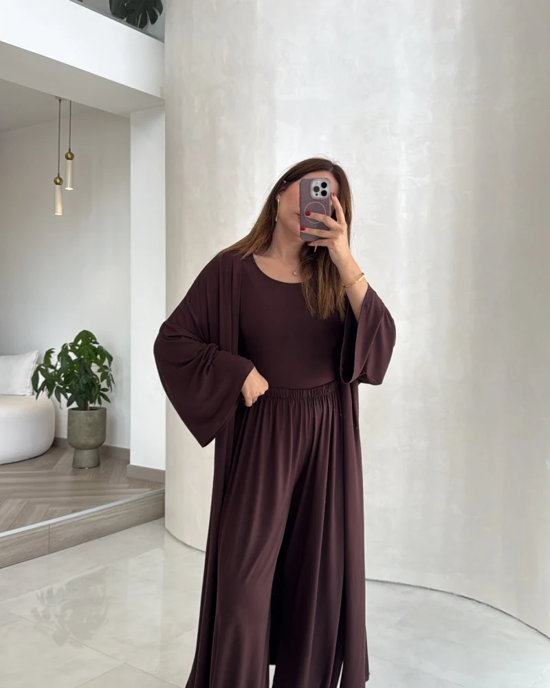 Beli Bağlamalı Üçlü Takım - Kahve - Kod: 4170