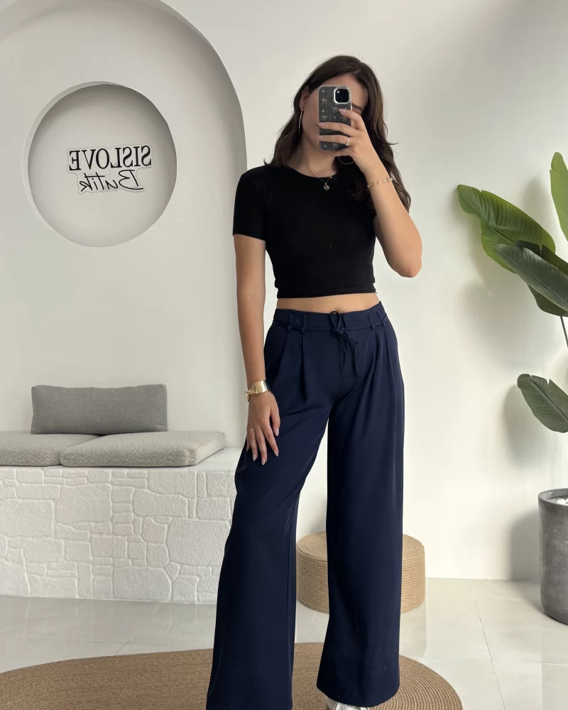 Beli İpli Pantolon - Lacivert - 4019