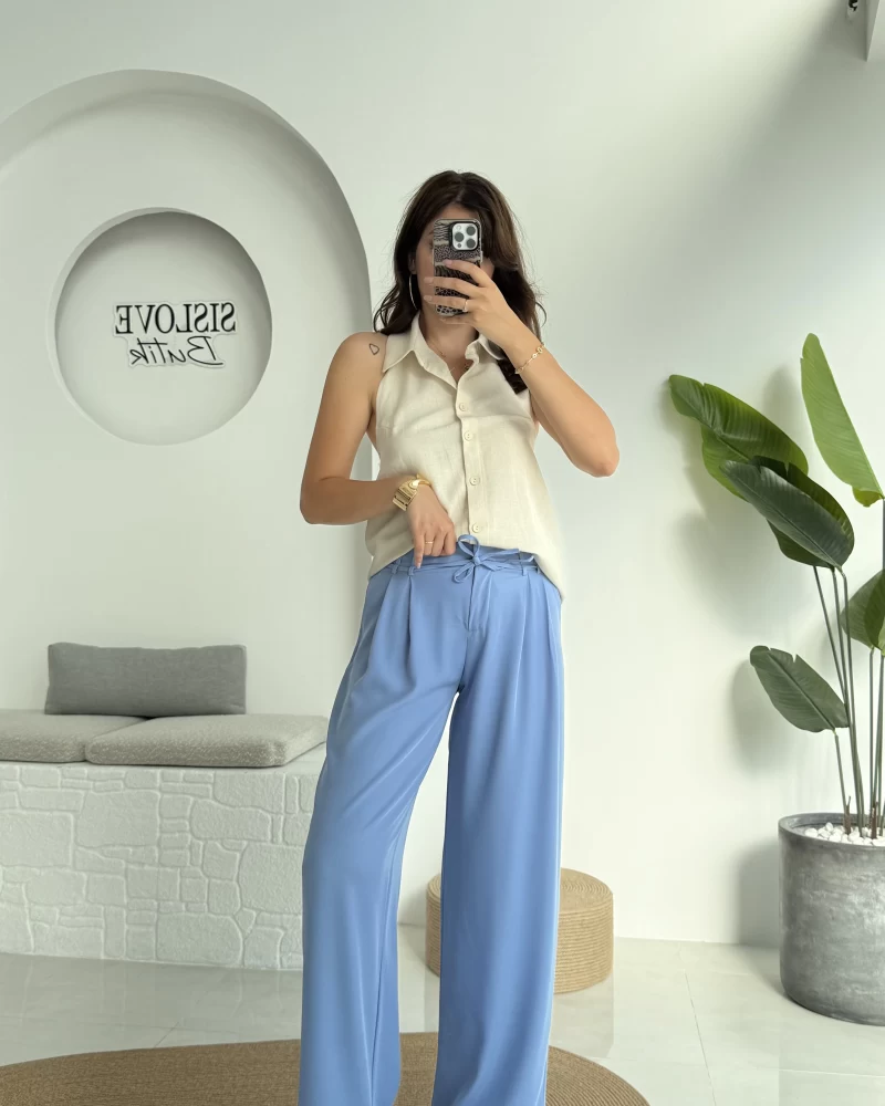 Beli İpli Pantolon - Mavi - 4019