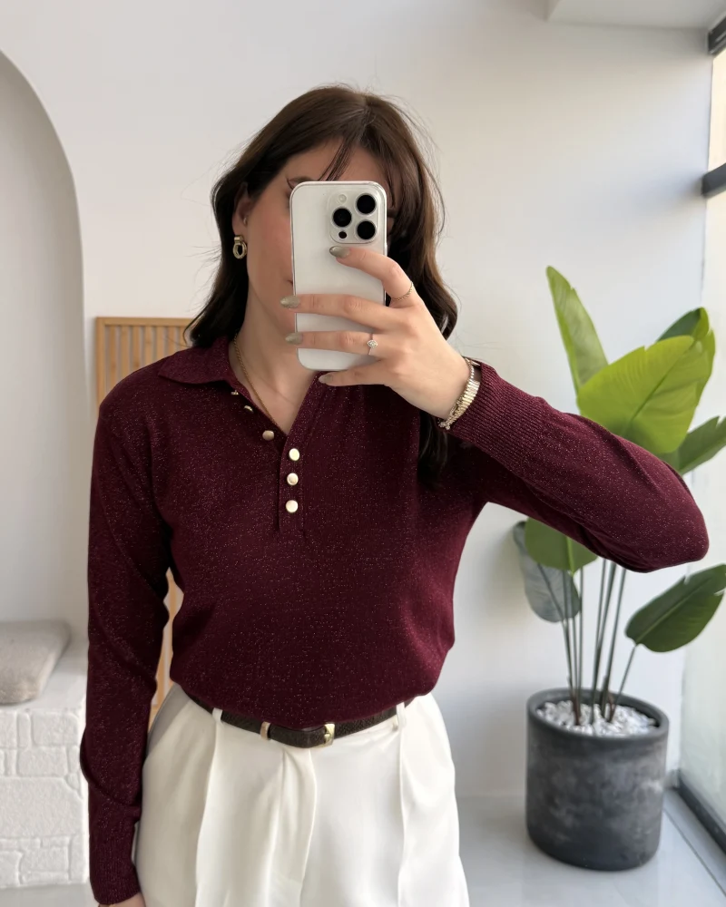 Bella Simli Uzun Kol Kazak - Bordo - Kod: 251133