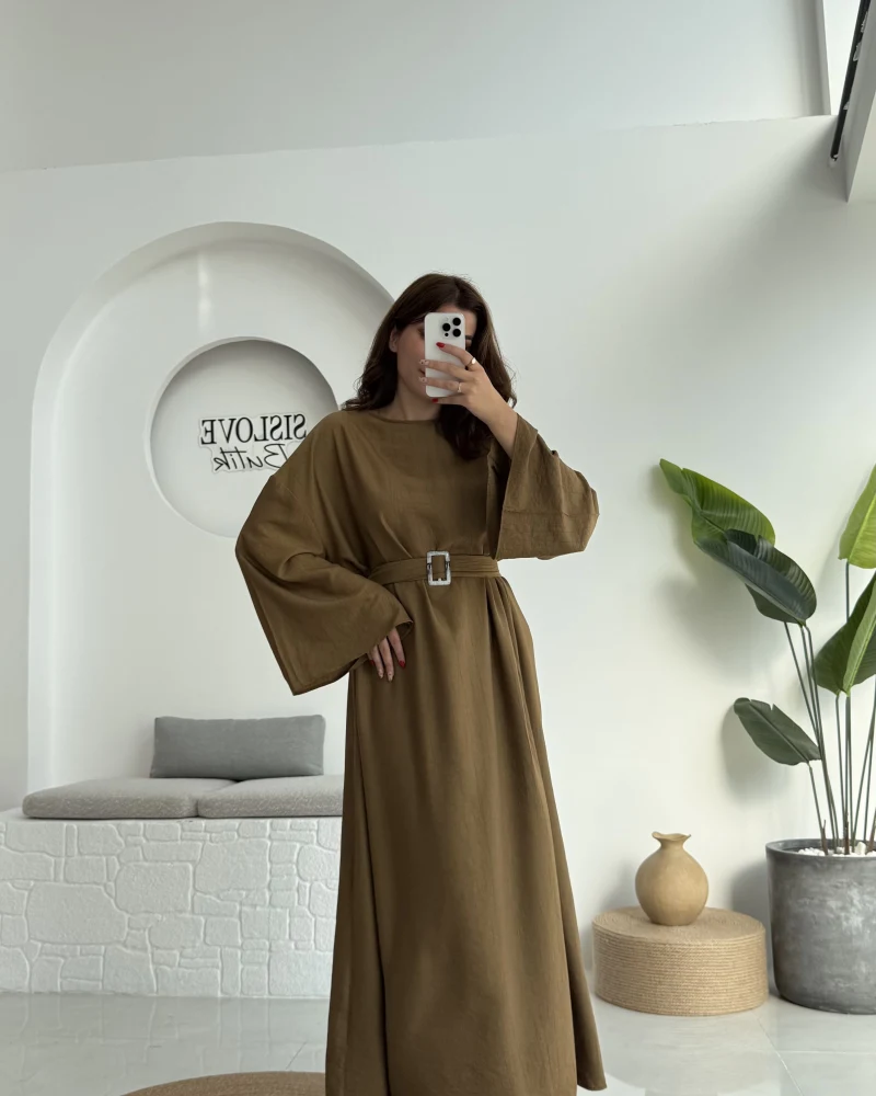 Berlin Kuşaklı Uzun Elbise - Yeşil - 6031