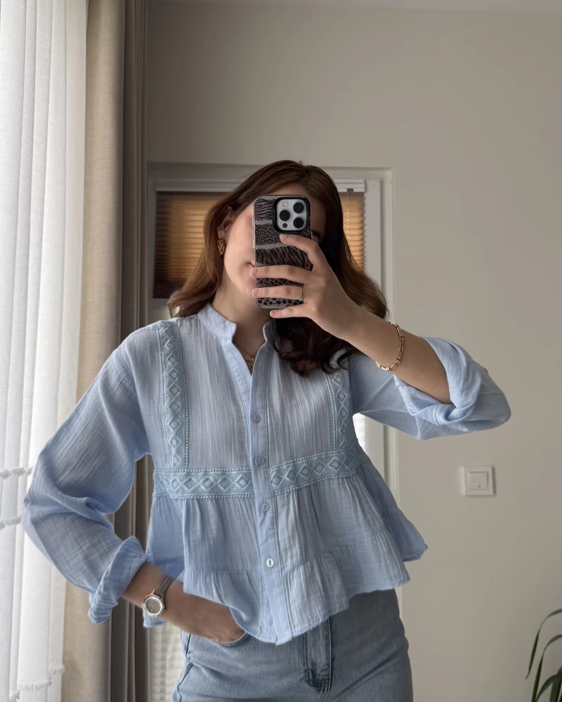 Bloom Bebe Mavisi Dantel Gömlek