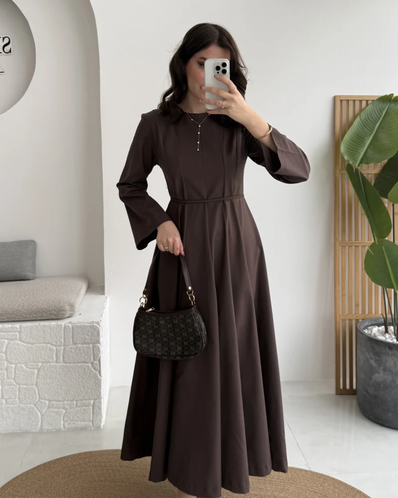 Brandy Kuşaklı Pens Detay Elbise - Kahverengi - Kod: 265011