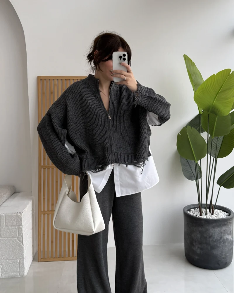 Calliope Gömlek Detay Hırka Takım - Antrasit