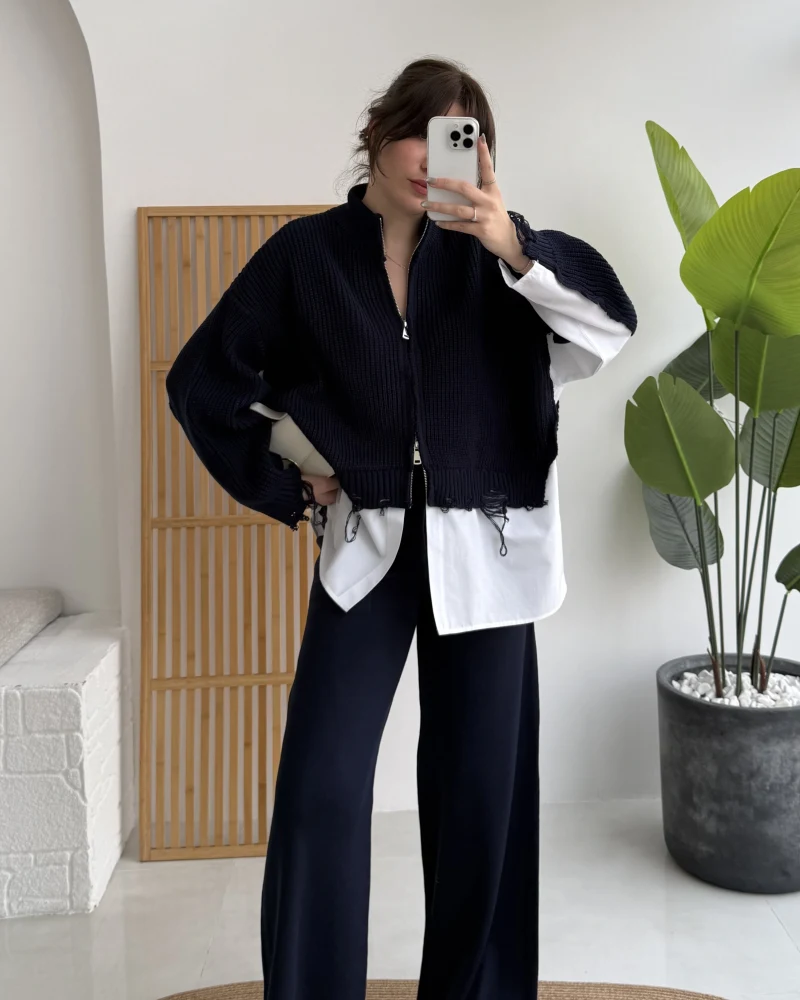 Calliope Gömlek Detay Hırka Takım - Lacivert