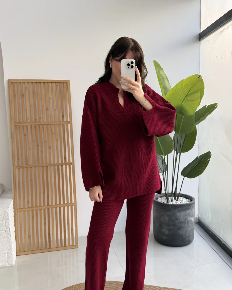 Carly Polo Yaka Triko Takım - Bordo