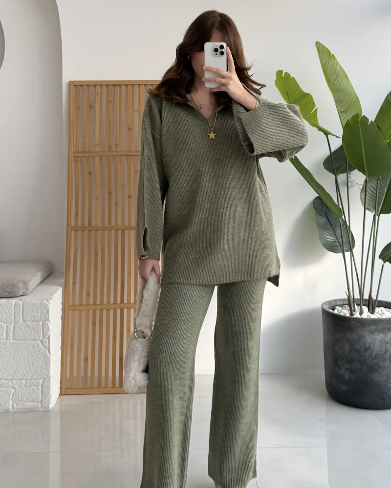 Carly Polo Yaka Triko Takım - Yeşil