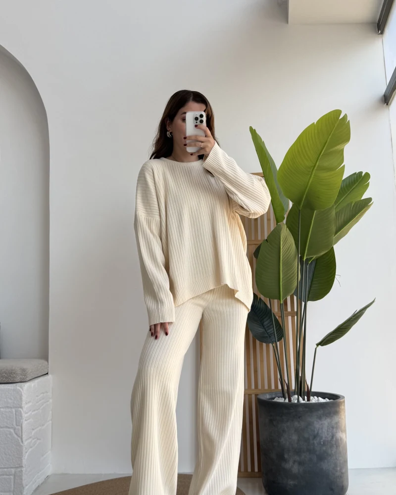 Caroline Triko Takım - Krem - Kod: 7207