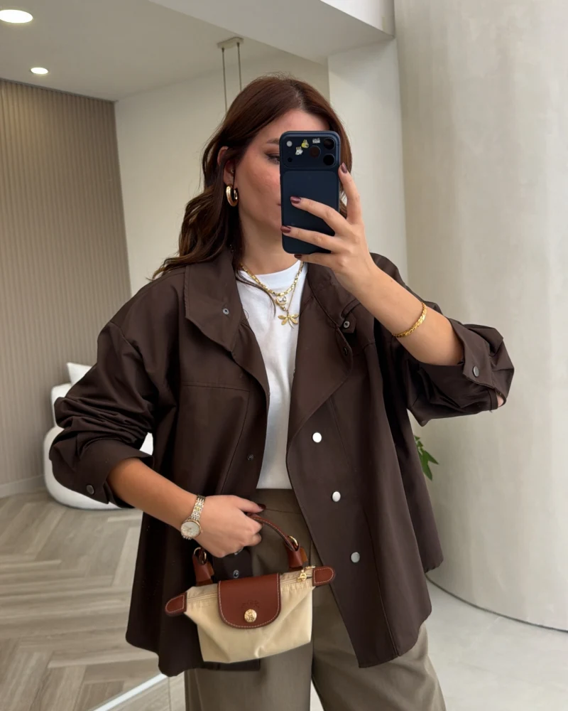 Çıt Çıtlı Gömlek - Kahve - Kod: 5131
