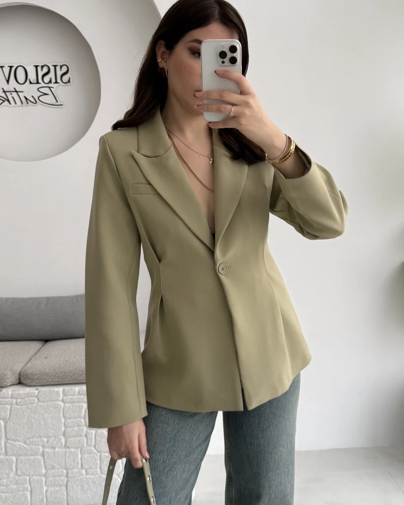 Clarıssa Pileli Tek Düğmeli Blazer Ceket - Mint - Kod: 4157