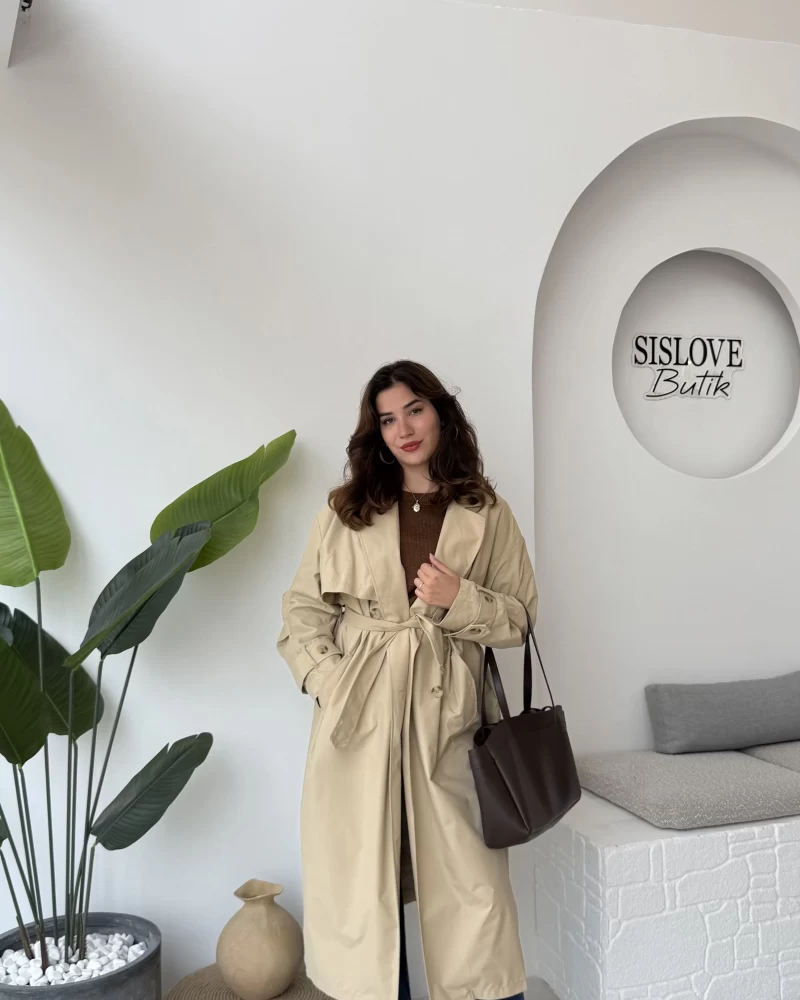 Cool Kuşaklı Cepli Trençkot Koyu Taş Kod: 9419