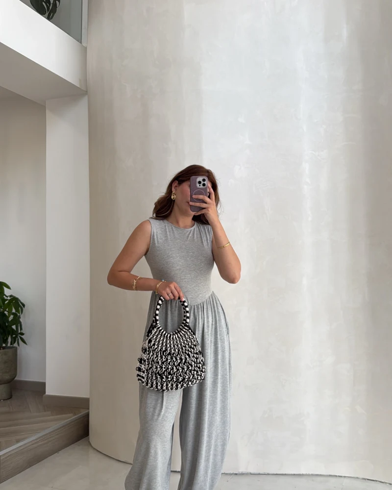 Coquette Sıfır Kol Tulum - Gri - Kod: 4144