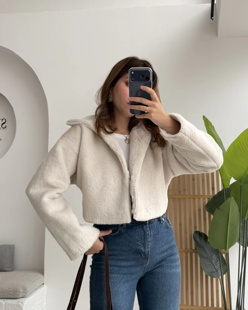 Crema Crop Kürk Mont Beyaz Kod - Kod: 9620