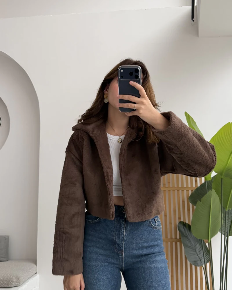 Crema Crop Kürk Mont Kahve Kod - Kod: 9620