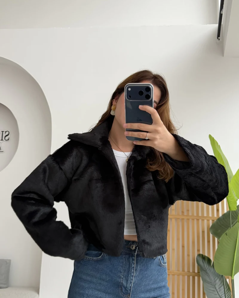Crema Crop Kürk Mont Siyah Kod - Kod: 9620