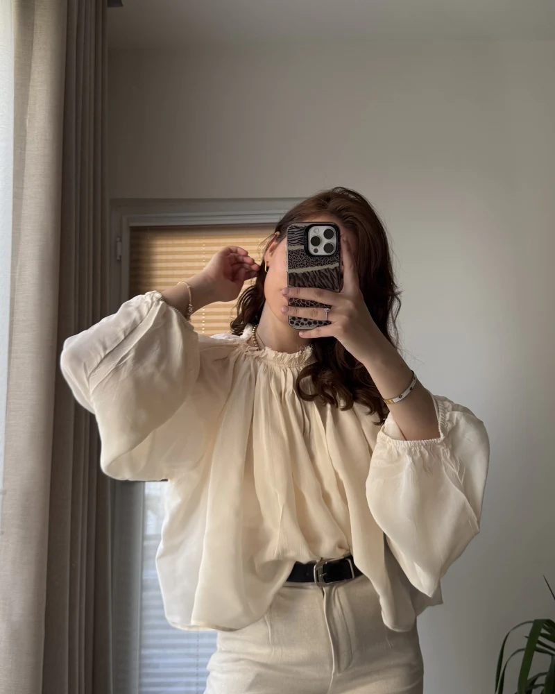 Crema Tül Bluz - Krem - 4959