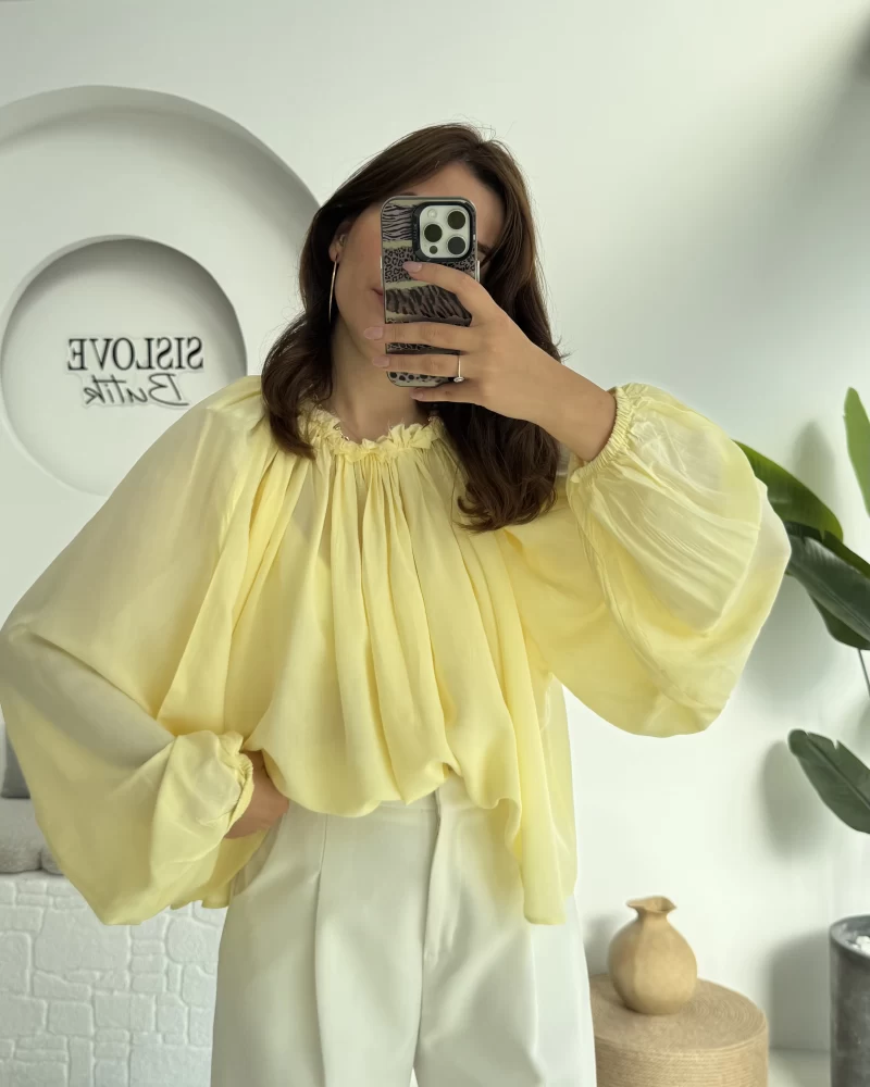 Crema Tül Bluz - Sarı - 4959