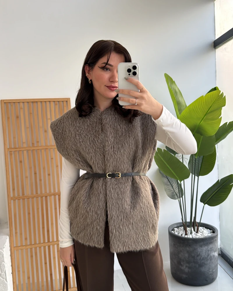 Daniella Kemerli Peluş Yelek - Vizon - Kod: 25500