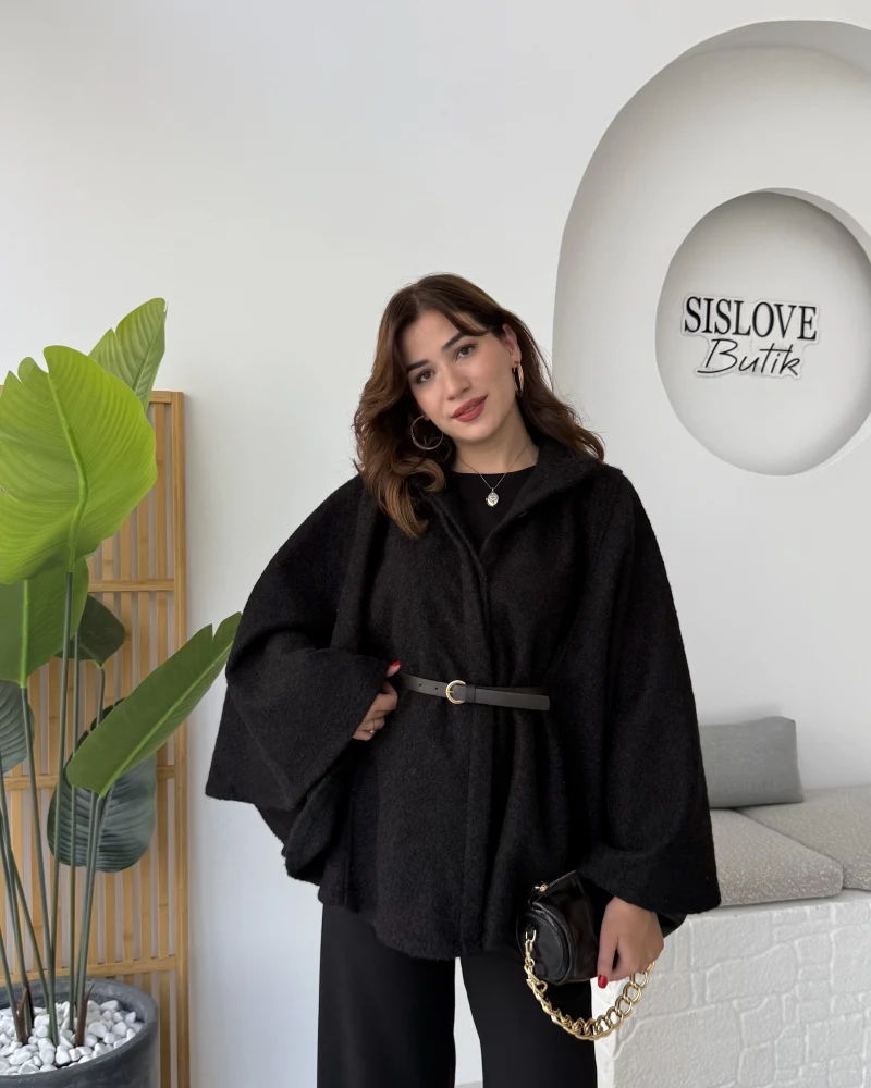 Davina Kaşe Kemer Detay Panço - Siyah - Kod: 8014