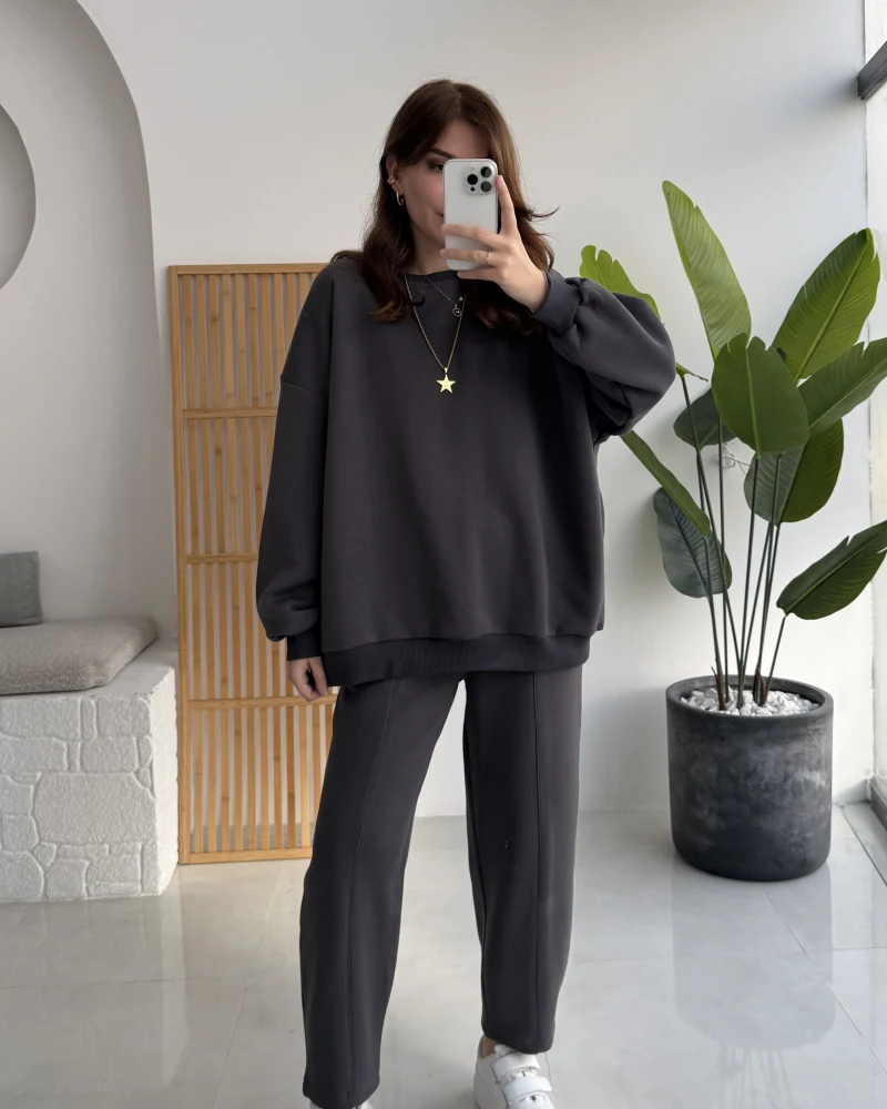 Devin Sweatshirt Eşofman Takımı - Antrasit - Kod: 25602