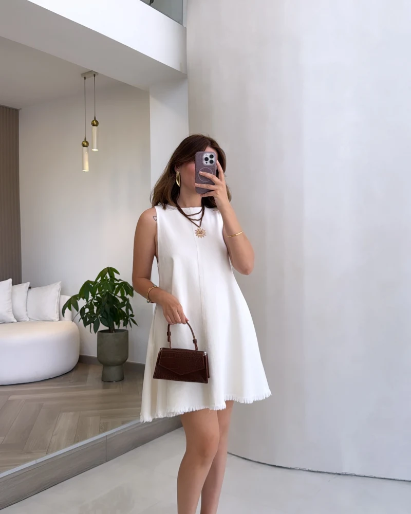 Dilvin Denim Elbise - Beyaz - Kod: 91511
