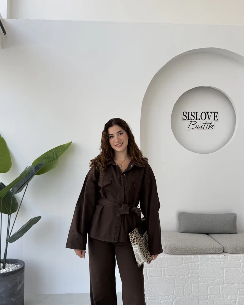 Dixie Premium Kuşaklı Gabardin Takım - Kahverengi