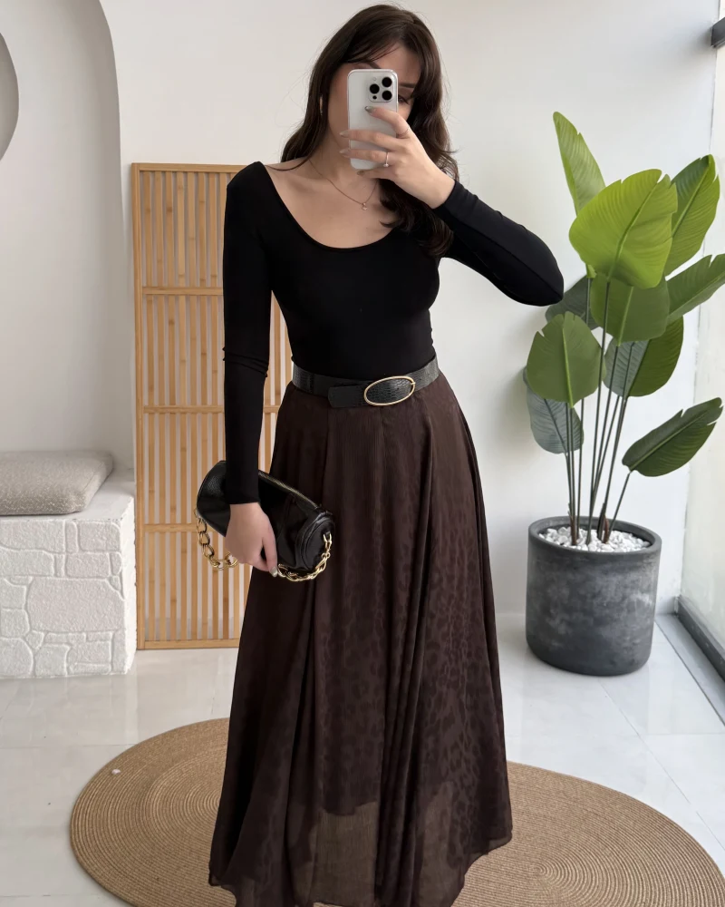 Eleanor Asimetrik Kesim Saten Etek - Acı Kahve - Kod: 3362