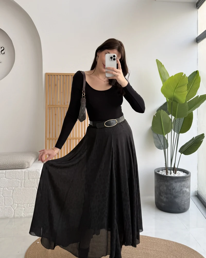 Eleanor Asimetrik Kesim Saten Etek - Siyah - Kod: 3362