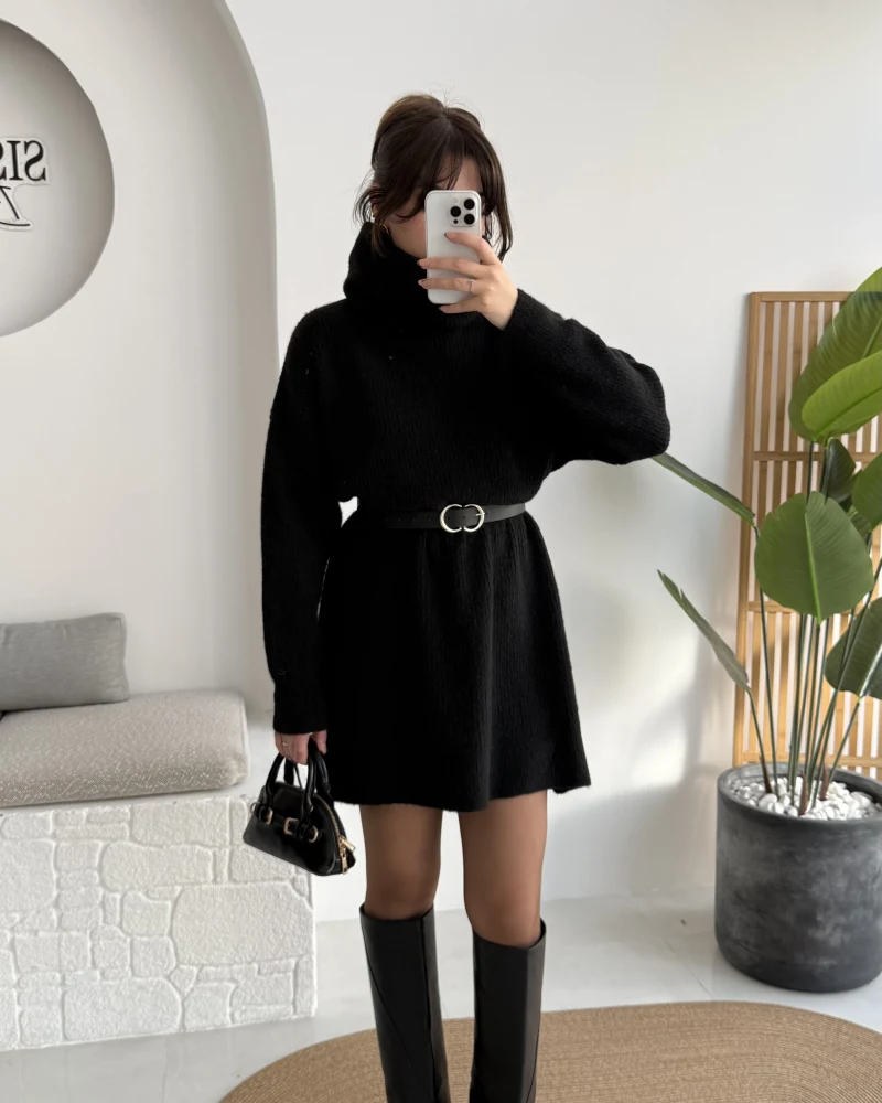 Ellarosa Boğazlı Elbise - Siyah - Kod: 5111