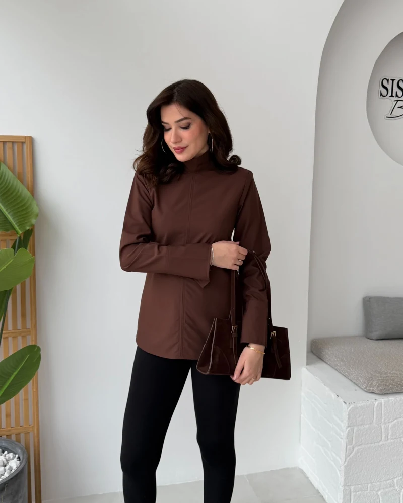 Ellıs Vatkalı Bağlamalı Tunik Gömlek - Acı Kahve - Kod: 26200