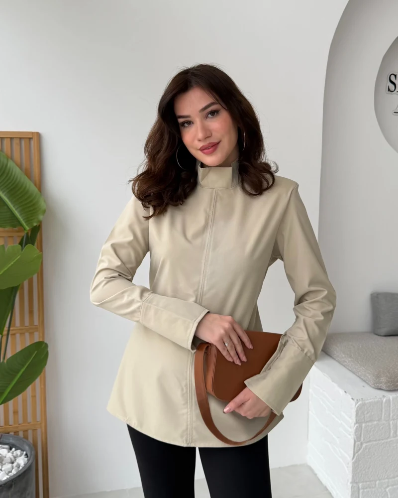 Ellıs Vatkalı Bağlamalı Tunik Gömlek - Taş - Kod: 26200