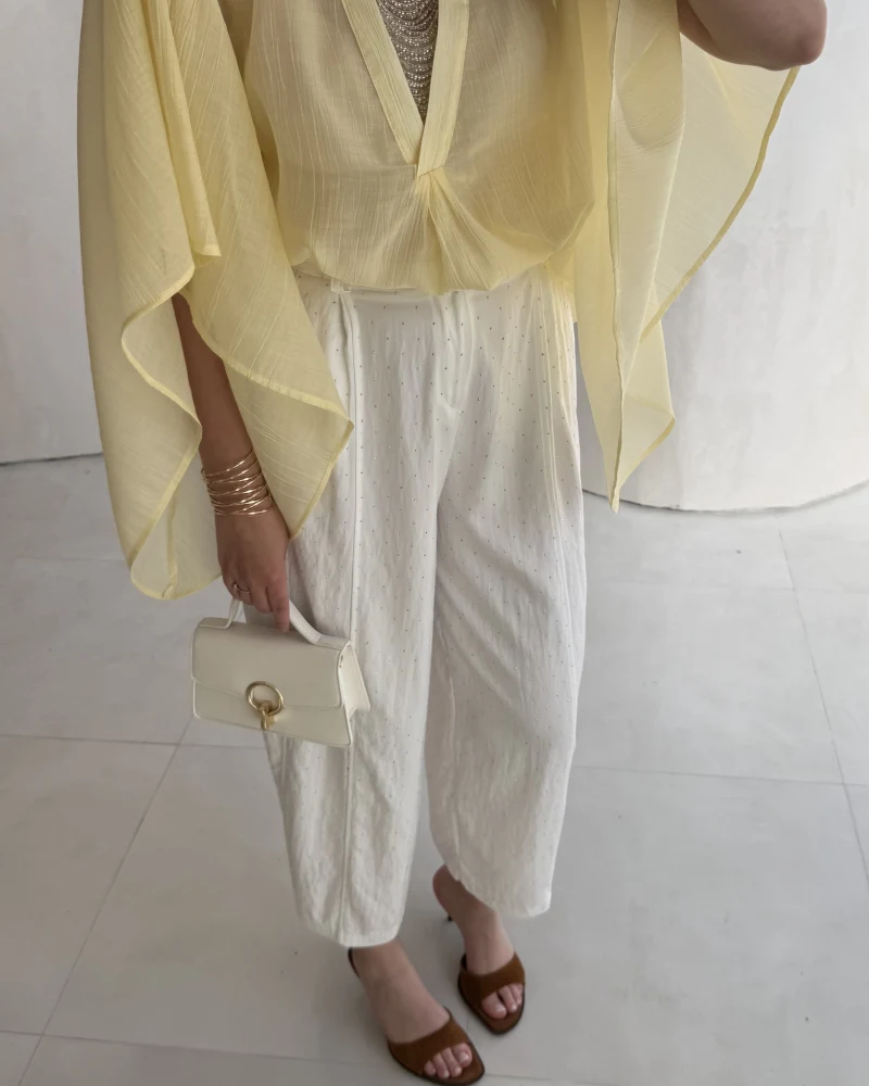 Etoile Dökümlü Taşlı Pantolon - Ekru - Kod: 51434
