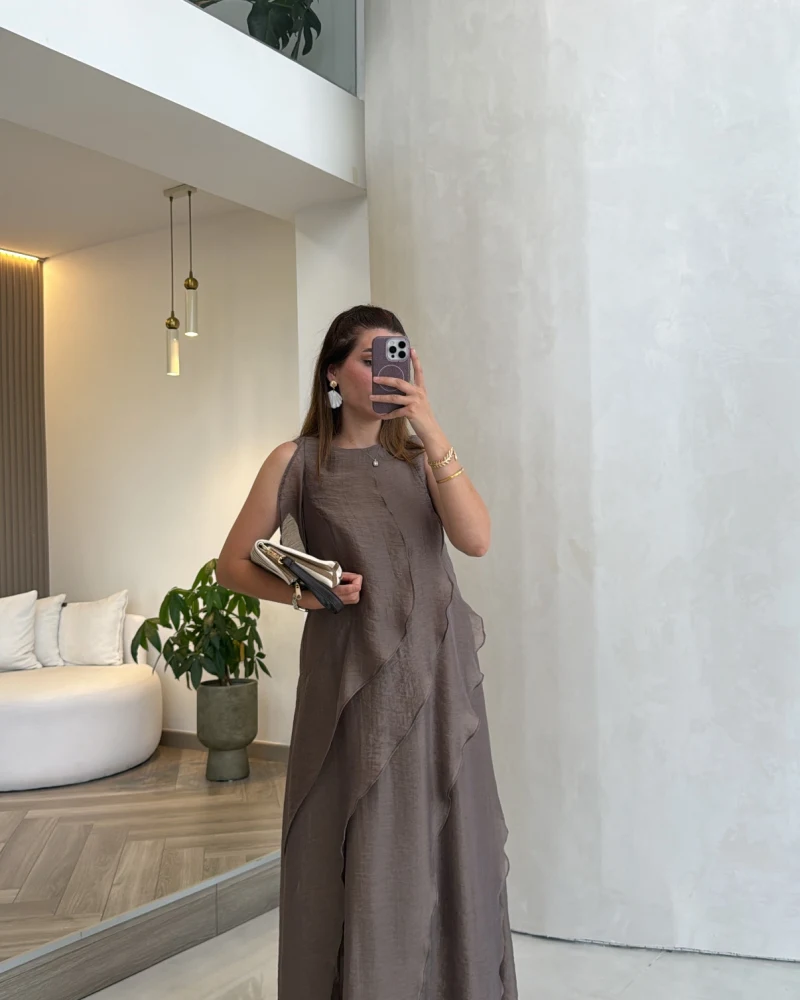 Felicity Astarlı Pelerin Elbise - Bronz - Kod: 3450