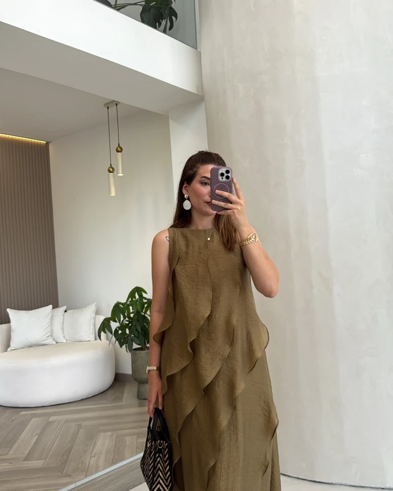Felicity Astarlı Pelerin Elbise - Olive - Kod: 3450