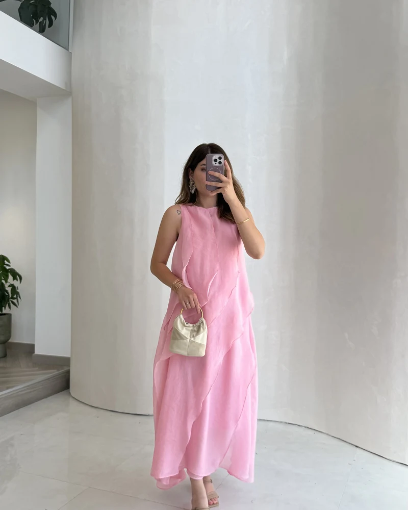 Felicity Astarlı Pelerin Elbise - Pembe - Kod: 3450