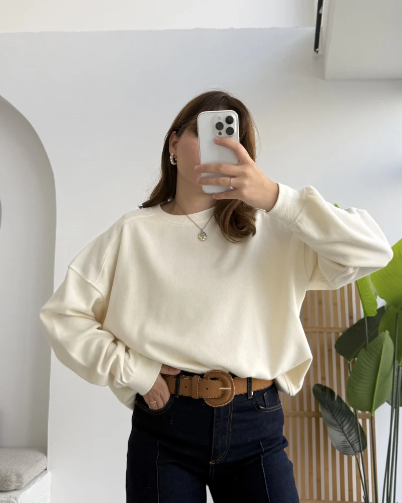 Fitilli Sweat - Ekru - Kod: 1053