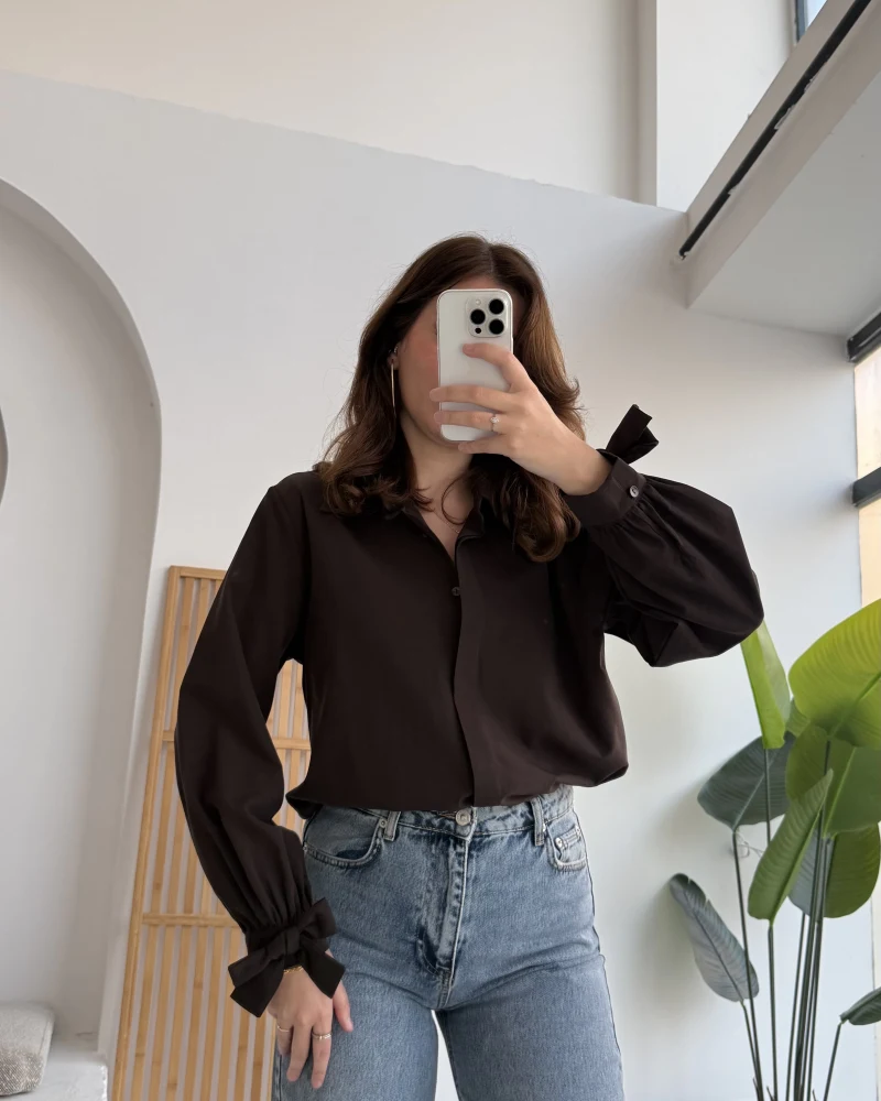 Fiyonk Detay Gömlek - Acı Kahve - KOD:2153