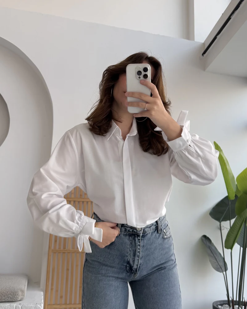 Fiyonk Detay Gömlek - Beyaz - KOD:2153