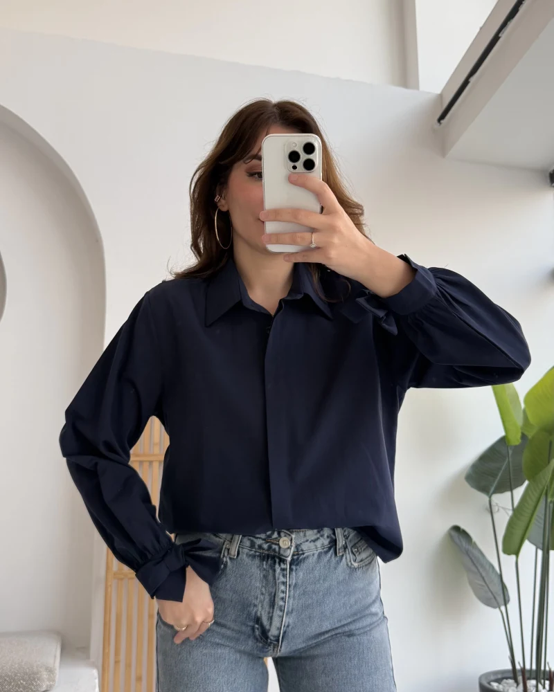 Fiyonk Detay Gömlek - Lacivert - KOD:2153