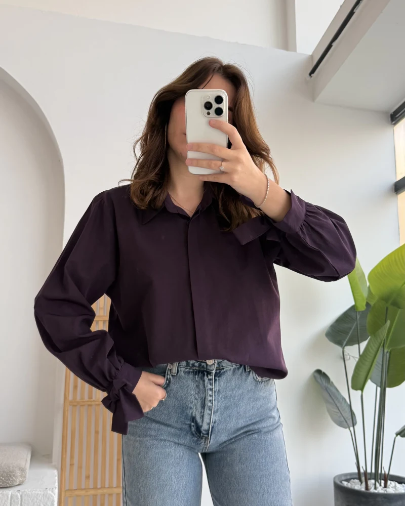 Fiyonk Detay Gömlek - Mürdüm - KOD:2153