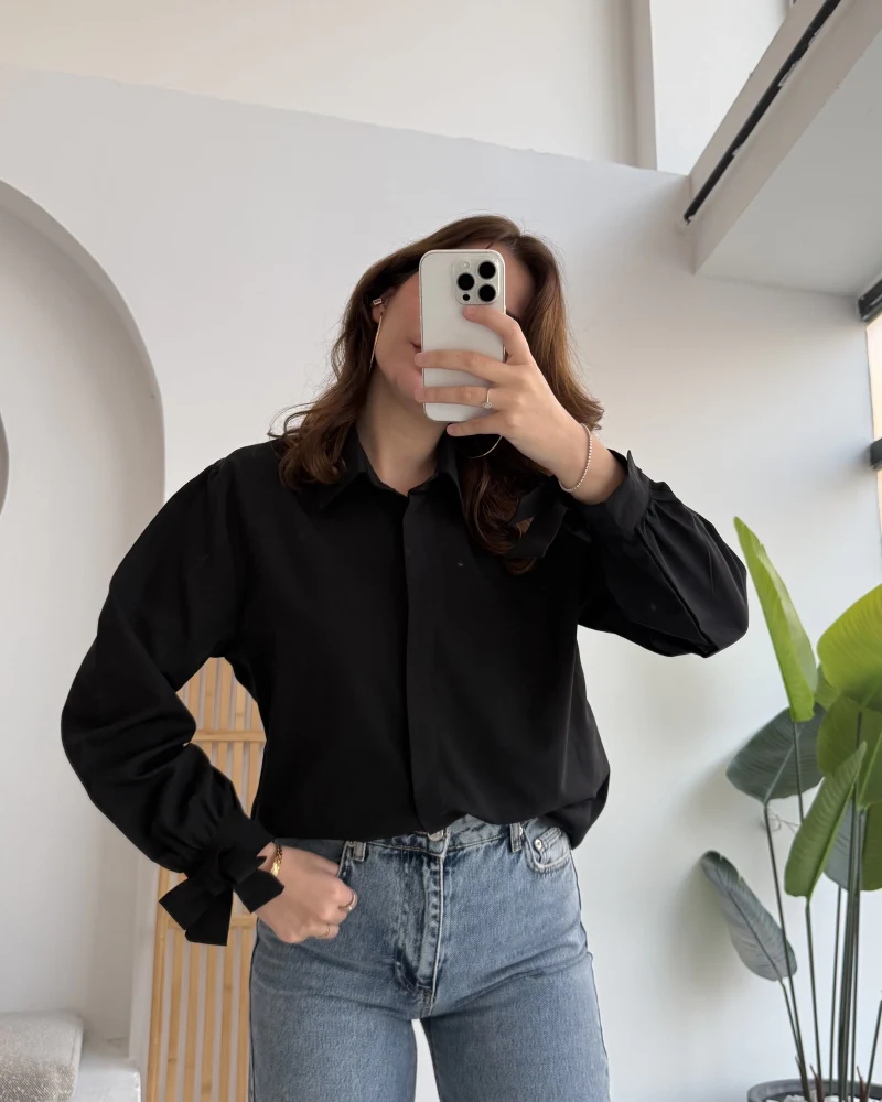 Fiyonk Detay Gömlek - Siyah - KOD:2153