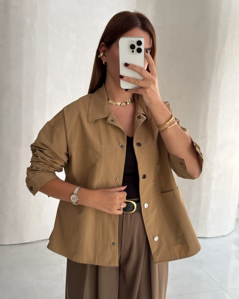 Gömlek Detay Ceket - Camel - Kod: 7063