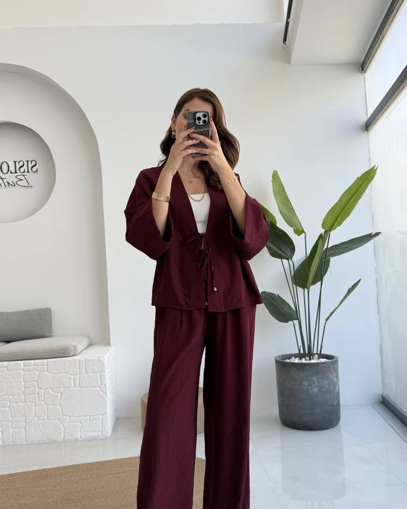 Grape Kimono Takım - Bordo - 8002