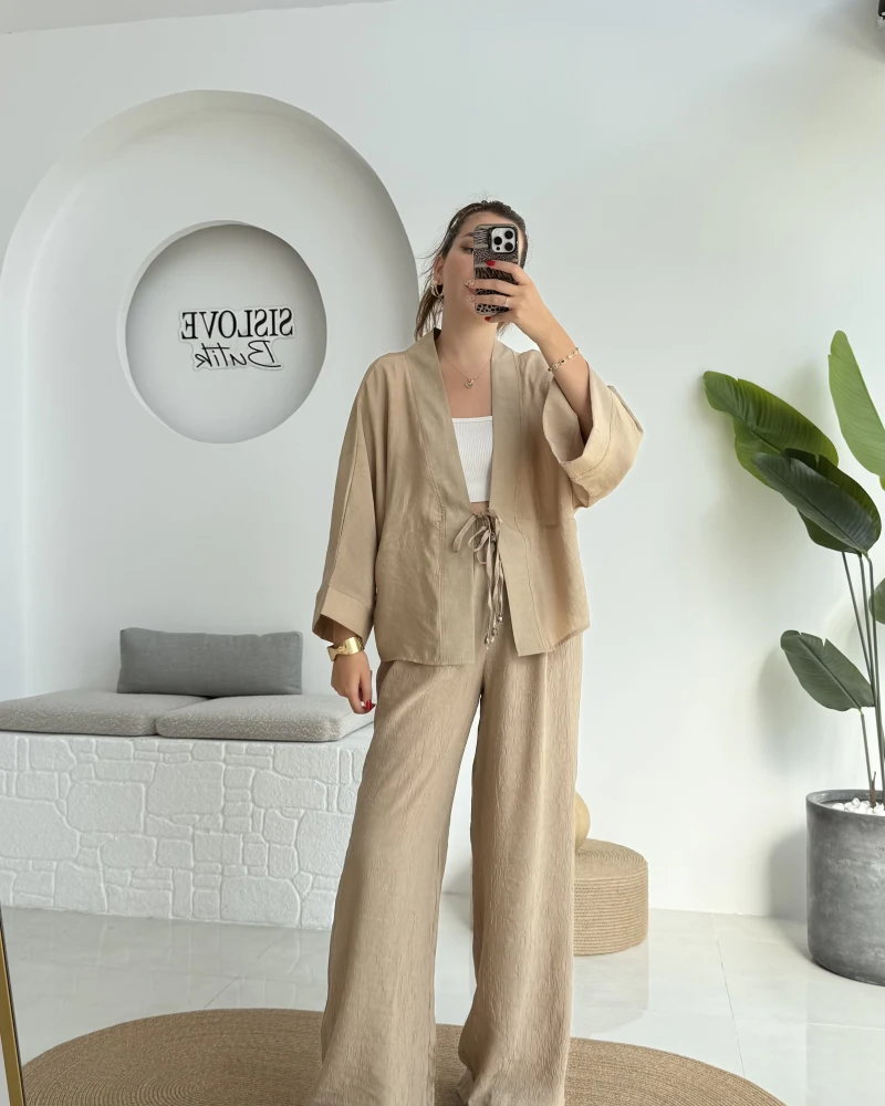 Grape Kimono Takım - Vizon - 8002