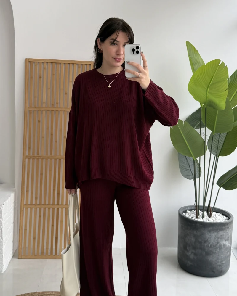 Harvey Oversize Triko Takım - Bordo - Kod: 4004
